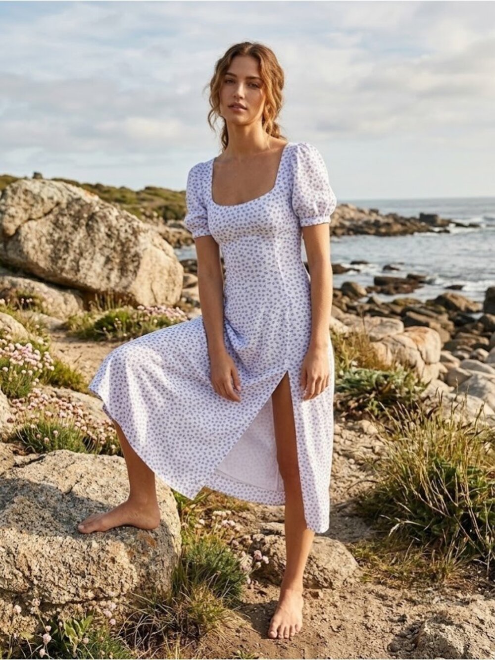 NWT Reformation Coucou in Hanna Floral Linen Puff Sleeve Midi Dress 12 $278